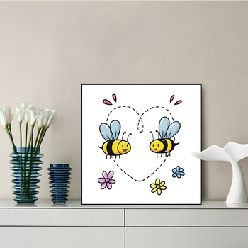 

Canvas Wall Art Cartoon Honeybee Decorative Calligraphy Art Wall Pictures for Living Room Posters and Prints Home Decoration