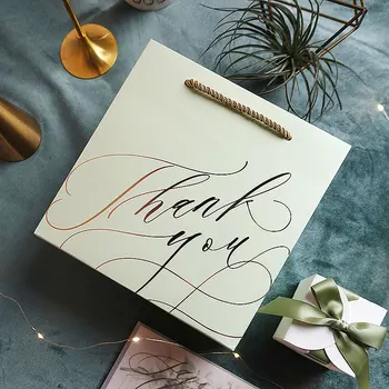 

1pc ‘’Thank You’’ Paper Gift Bags with Handles Birthday Baby Shower Party Supplies Wedding for Guests Packaging Gift Box Favor