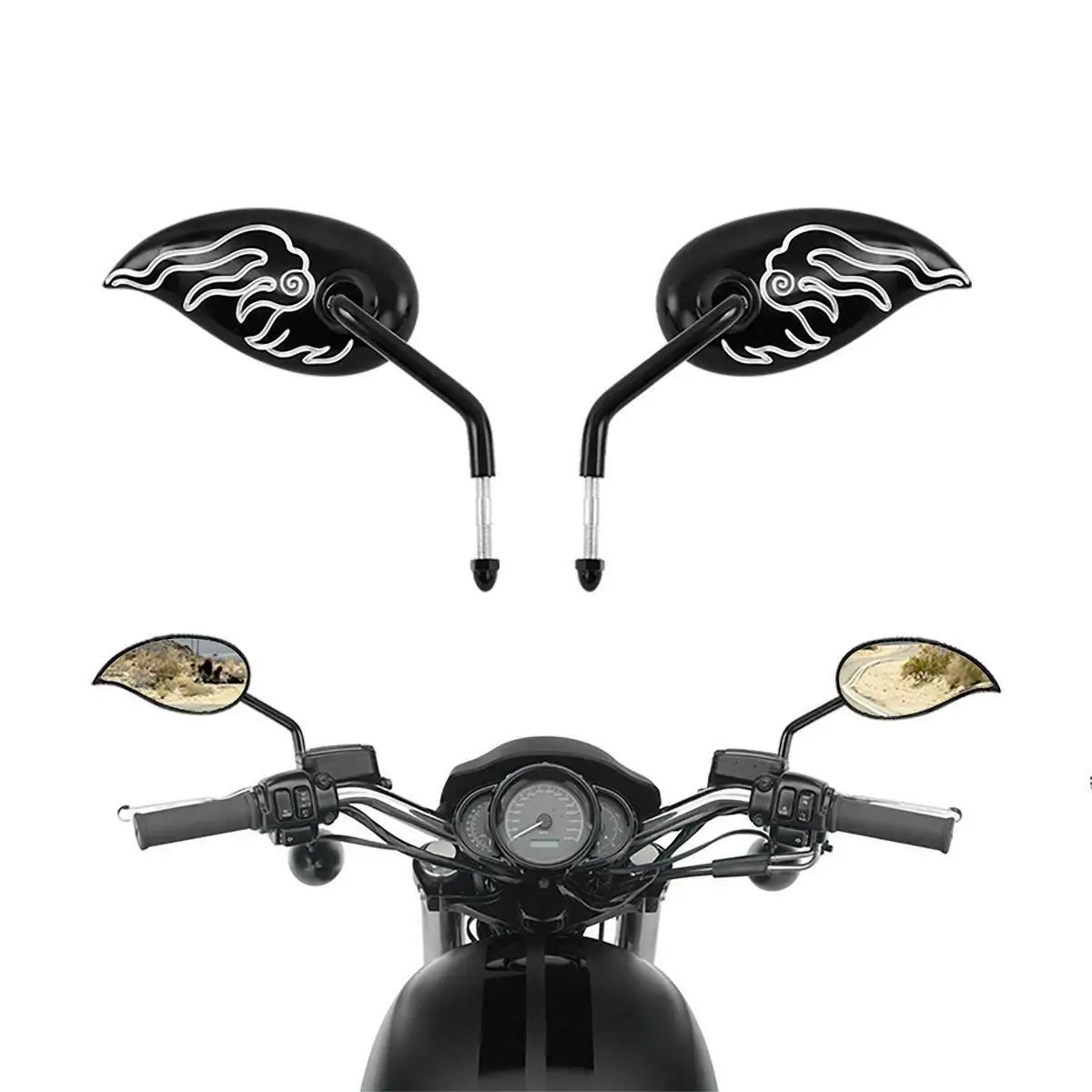 Мотоцикл черный 8 мм слеза пламя ЧПУ заднего вида зеркала для Harley Dyna Wilde Glide Fat Boy Sportster XL 883 Softail Cruiser