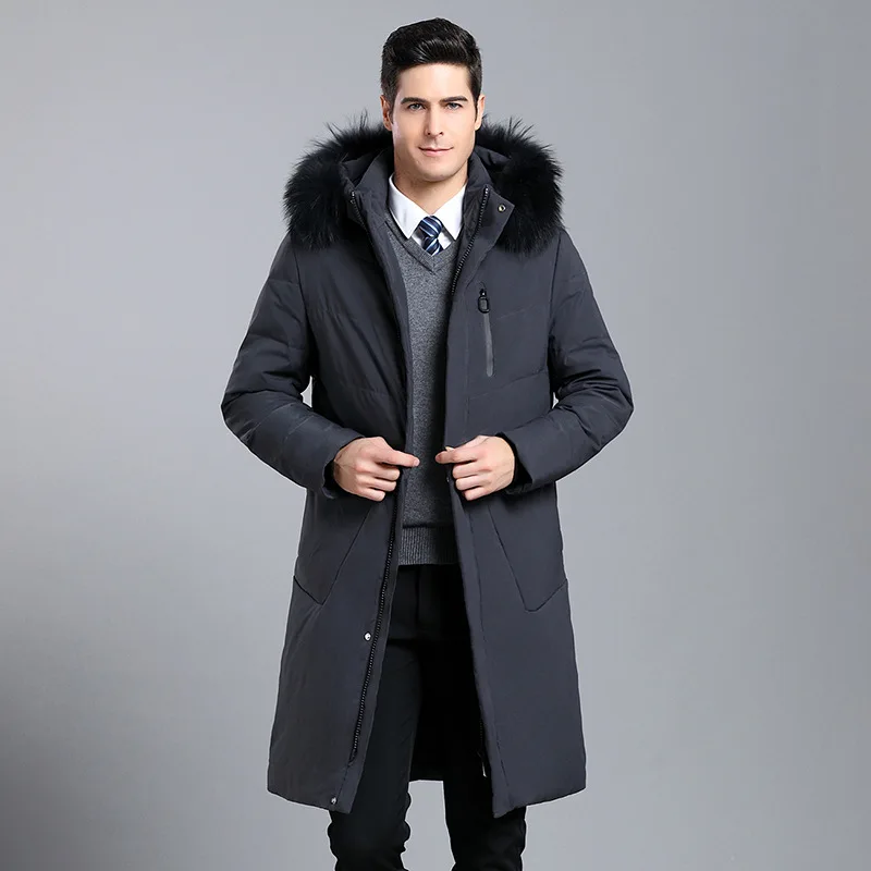 

Winter Down Jacket Men's Long Over The Knee Thick Korean Version Large Fur Collar Super Long Large Size Coat Doudoune Homme
