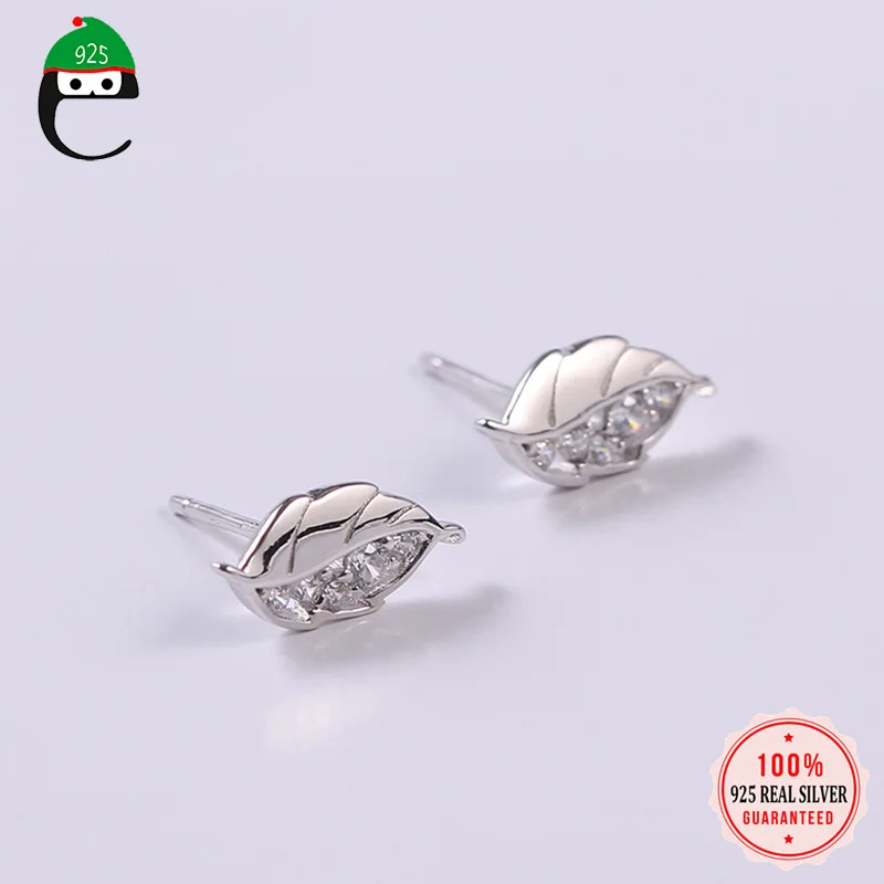 

ElfoPlataSi Sparkling Leaves CZ Stud Earring For Women Girl Lady 100% 925 Solid Real Sterling Silver Jewelry Wholesale XY1127