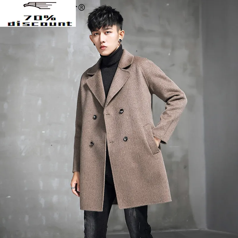 

Spring Autumn Wool Coat Men Double Breasted Alpaca Long Jacket Mens Overcoat Plus Size Abrigo Hombre 2905B KJ3858