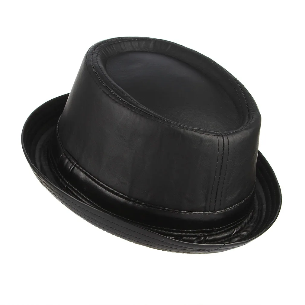 Men's European American Fedoras Hat Male Curling PU Leather Cap Adult Gentleman Elegant Fashion Church Party Banquet Hats H7213