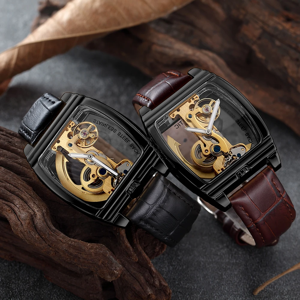 Автоматические механические часы для мужчин стимпанк Скелет с автоматическим заводом кожаные часы montre homme