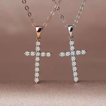 

Classic Mossan diamond S925 Cross Pendant Necklace VVS cleanliness eight hearts eight arrows cutting G color suitable for men an