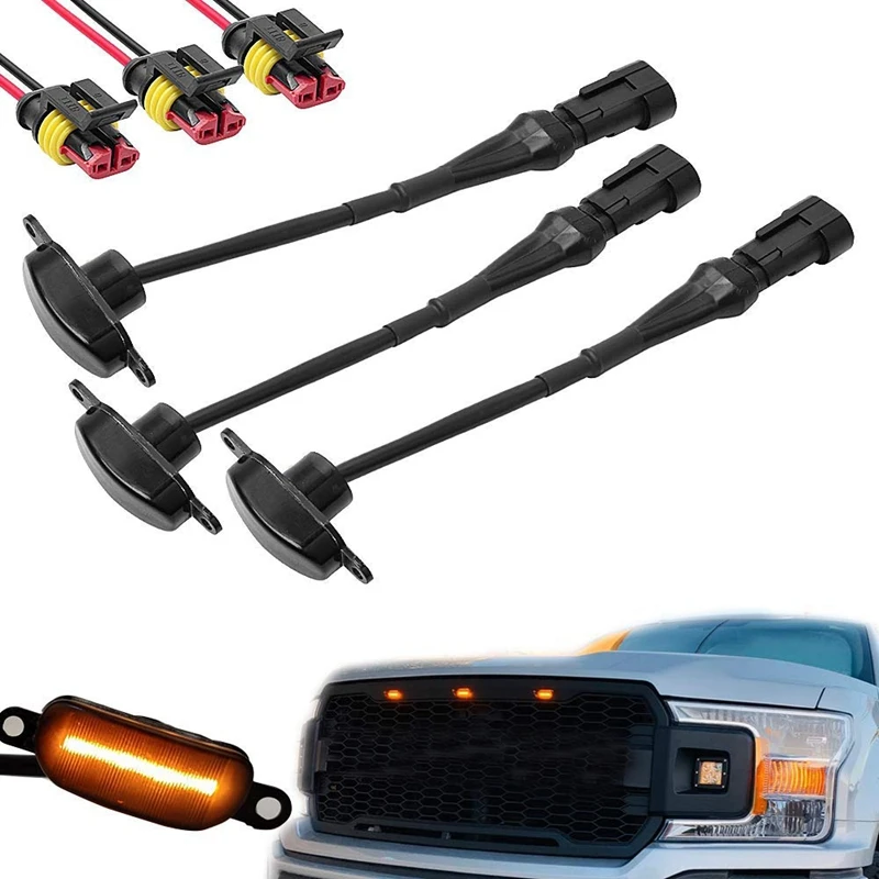 

AL21 -3 Pcs External Amber LED Lights Decoration, Led Front Grille Lights For 2004-2019 Ford F150 Raptor F250 Grille Running Lam