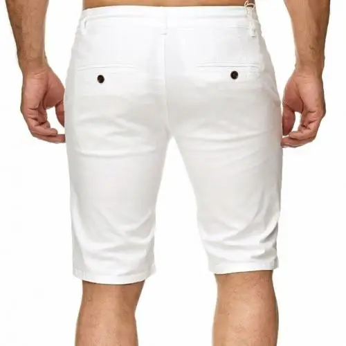 Летние хлопковые шорты, повседневные мужские шорты для путешествий, мужские повседневные шорты, одноцветные шорты, мужские шорты больших размеров - Цвет: Белый