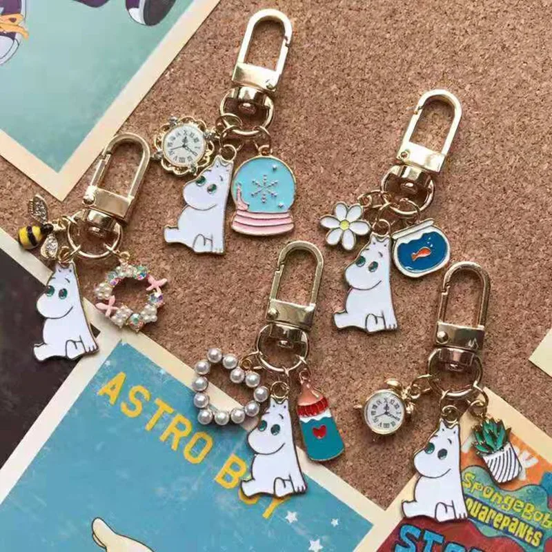 

Moomin Mummi keychain 2019 new arrival Fashion Unisex hippo character plush keychain Romantic cartoon metal key ring