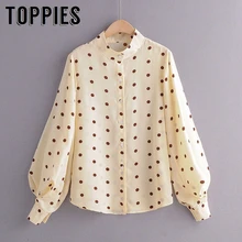 Классические рубашки в горошек, Лолита, рукав-фонарик, топы, корейский стиль, длинный рукав, женские топы, осень, женские рубашки