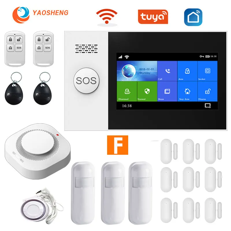 TUYA WIFI GSM Security Alarm System For Home Apps Control With Smoke Detector Door PIR Motion Sensor Smart House Wired Wireless