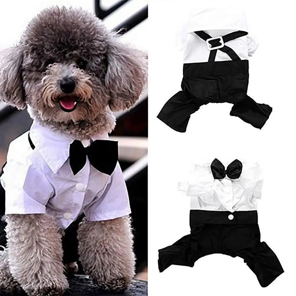 Dog Bow Tie Suit Wedding photo Fake two-piece shirt suit Teddy puppy clothes Cloth Stylish Pet Clothes Dog Clothing Dog T Shirt