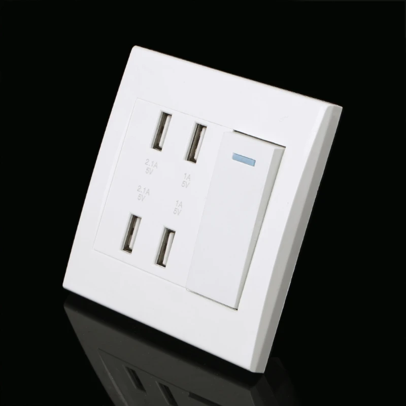 220V 10A Wall Switch Socket 4 Port USB Charger Power Outlet Adapter Panel A2UD