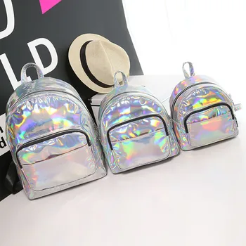 

New Tide Brand Laser Backpack Stylish Personality Silver Shoulder Bag Student Soft Sister Small Fresh Backpack
