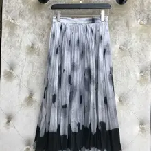 Новая Женская мода Сексуальная контрастная плиссированная длинная юбка 1123