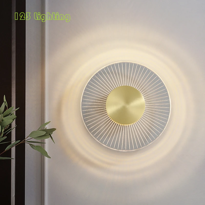 

Modern Round LED Wall Sconce Copper Acrylic Dining Room Bedside Aisle Stairs Wall Lights Nordic Atmosphere Luminaire Loft Deco