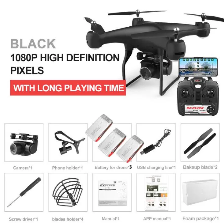WIFI 1080P 3battery Селфи 4K 1080P ESC широкоугольная камера объектива wifi в режиме реального времени FPV RC Дрон Квадрокоптер 200 м 40 см большое приложение управление вертолет модель - Цвет: WIFI 1080P 3battery