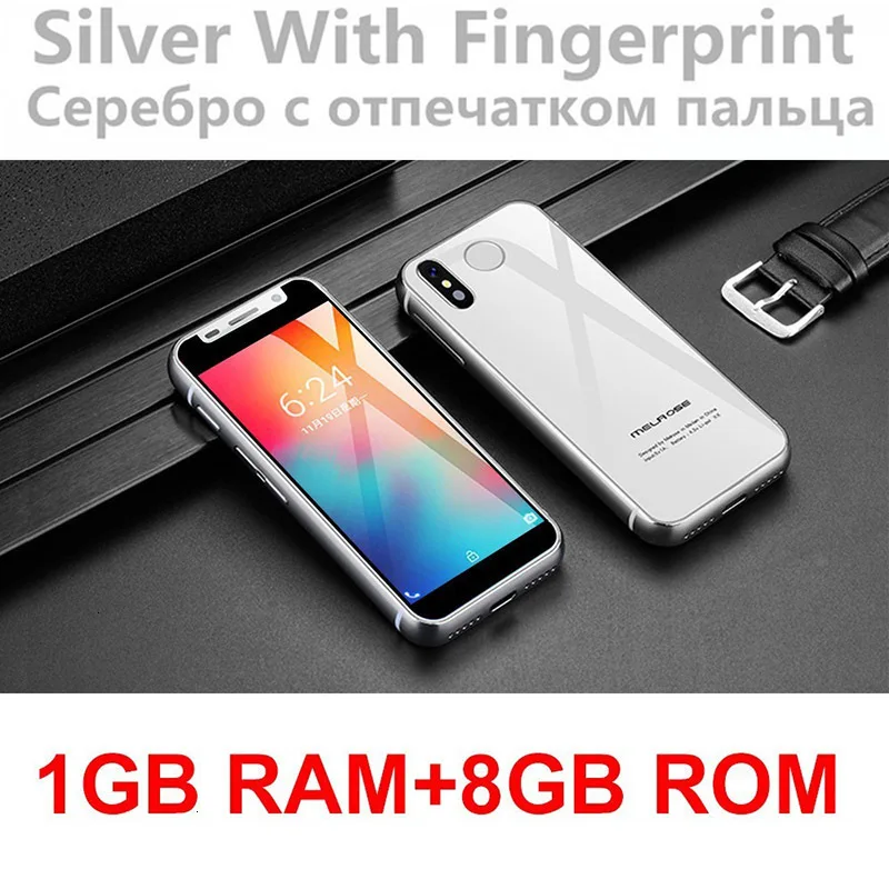 Silver 8GB ROM Поддержка Google Play, 3,4 дюймов, маленький мини 4G смартфон, Android 8,1, отпечаток пальца, две sim-карты, четыре ядра, Разблокировка мобильного телефона, Melrose - Цвет: Silver 8GB ROM