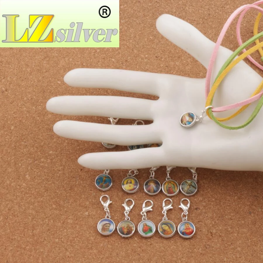 Catholic Religious Church Medals Saints Clasp European Lobster Trigger Clip On Beads 27.9x11.4mm 100pcs Zinc Alloy C1706