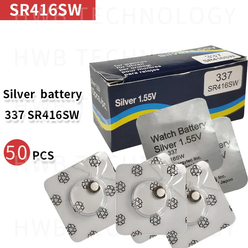 

50pcs/lot Original New Watch battery 337 SR416SW Silver 1.55V button cell battery for swatch watch LED Headphone