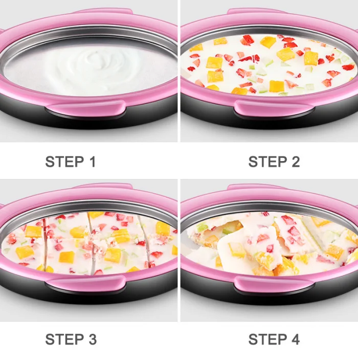Hot Sale Mini Ice Cream Maker Yogurt Fruit Roll Pan Fried Machine with Shovel Tools Kit