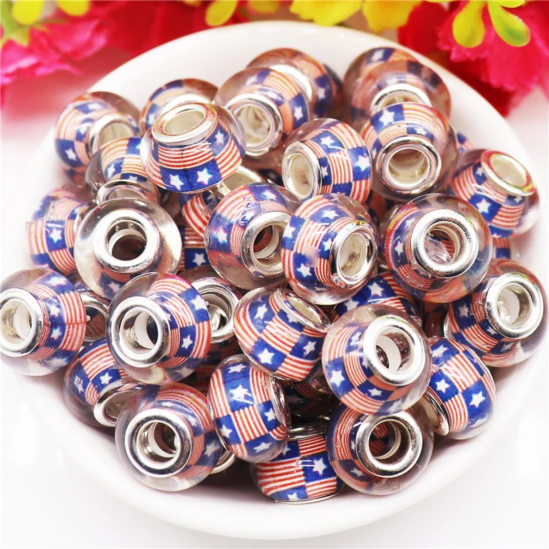 10Pcs New US Flag Murano Charms European 5mm Large Hole Beads for Jewelry  Making Women Hair Beads Bracelet Craft Jewelry Making