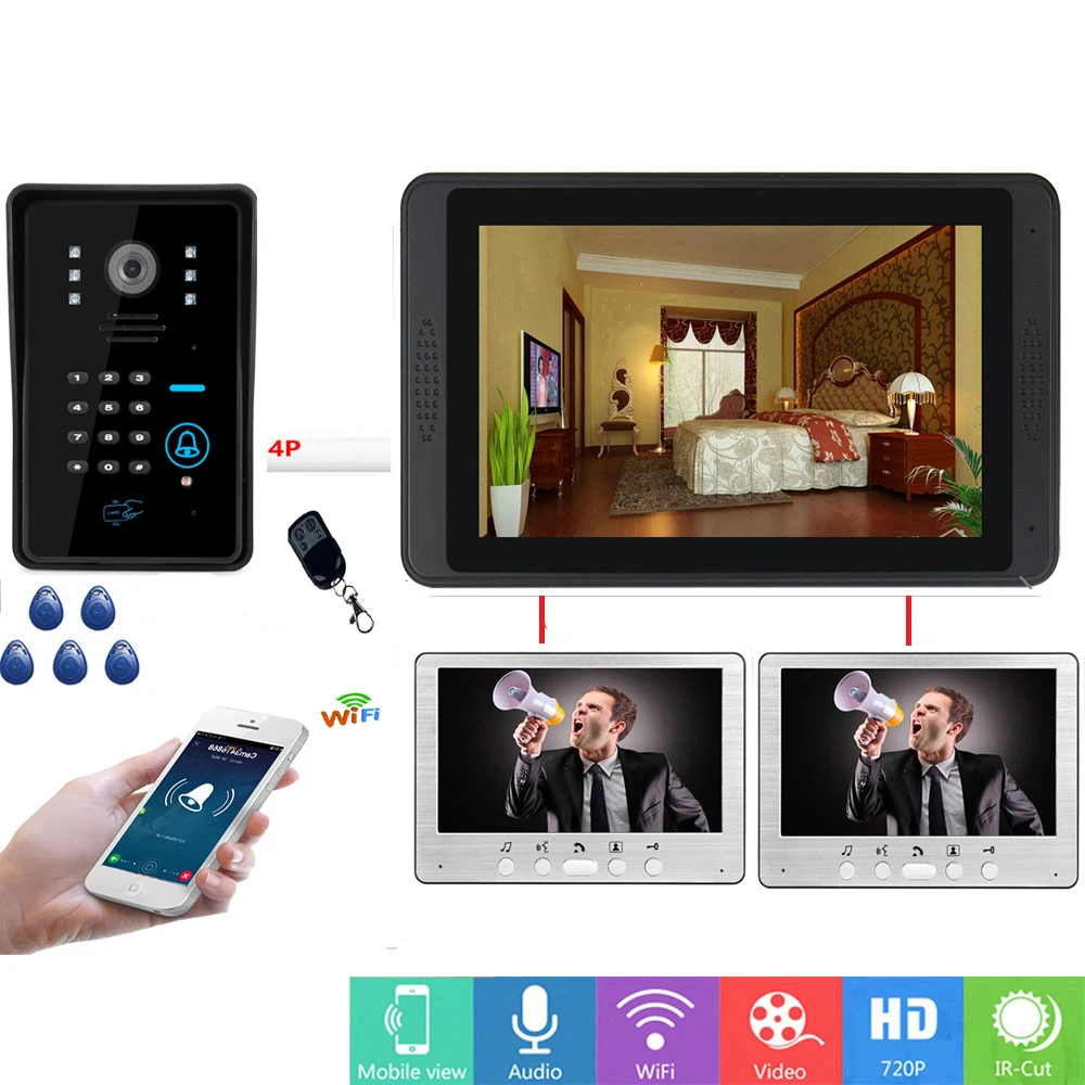 SmartYIBA Wired Wifi Smart IP Video Doorbell Intercom System 3 Screens Visual Call APP Remote Control Doorphone kits