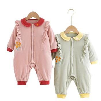 

2020 New Autumn Baby girl romper plus cotton embroidery flower Lovely winter Thicken baby clothes Jumpsuit for newborns 0-24M