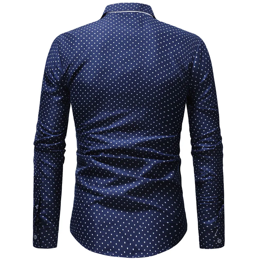 Camisa Masculina, Мужская Осенняя Повседневная официальная приталенная рубашка в горошек с длинным рукавом, топ, блузка, модные мужские облегающие рубашки