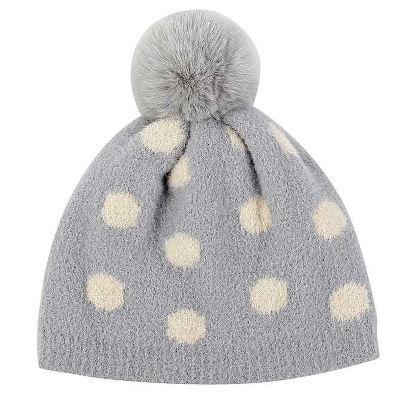 light blue Geebro/зимняя мягкая бархатная модная теплая детская шапочка в горошек; милая детская шапка для мальчиков и девочек; эластичная Кепка ярких цветов с черепом и помпоном кораллового цвета - Цвет: light blue
