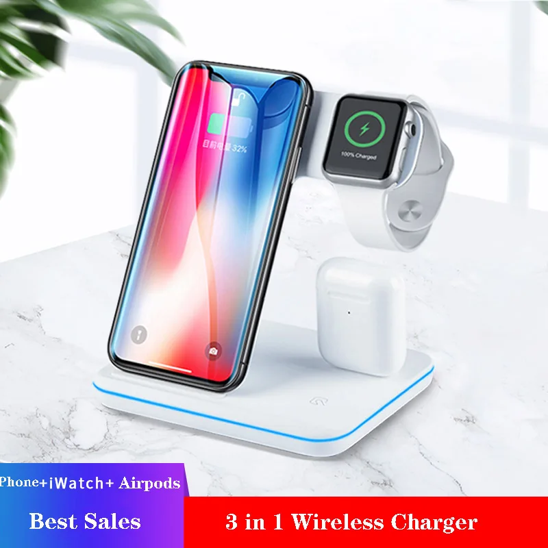 Беспроводное зарядное устройство для iPhone 11 11 PRO MAX samsung S10 быстрая Беспроводная 3 в 1 Зарядная площадка для huawei Xiaomi 9 Airpods iWatch 4 3 2 - Тип штекера: 3 IN 1