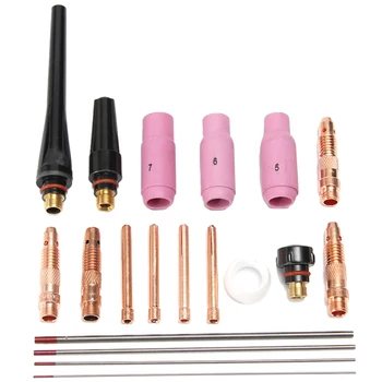 

19Pcs Tig Welding Torch Nozzle Cups Collets Body Kit with Tungsten Electrodes for Welding Torch Wp-17/18/26