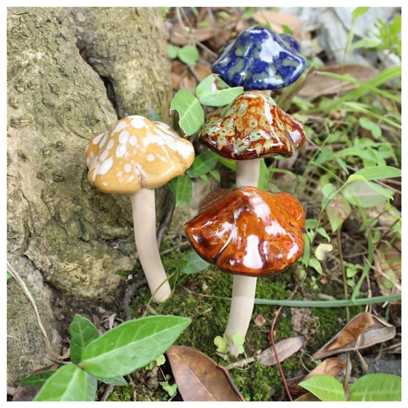 4 шт Керамические Toadstools для сада Tinkling грибы садовые украшения Декор