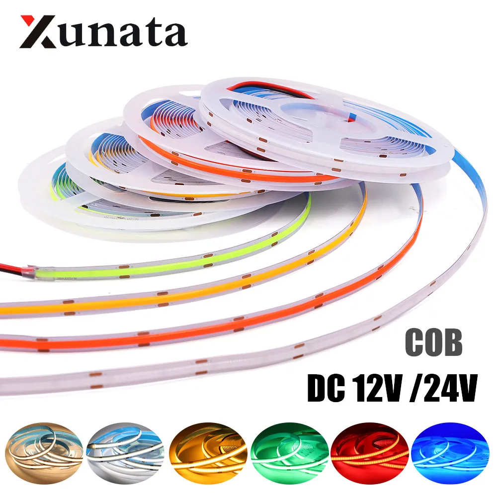 

12V 24V COB LED Strip 320 384 480 528LEDs/m High Density Flexible COB LED Tape Warm/Natural White/Red/Blue/Green 1M 2M 3M 5M