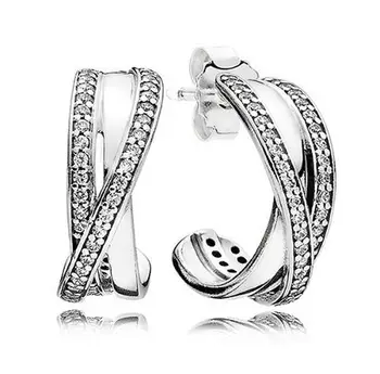 

Original 925 Sterling Silver Earring Entwined Circles With Crystal Earring For Women Wedding Gift Fashion Jewelry