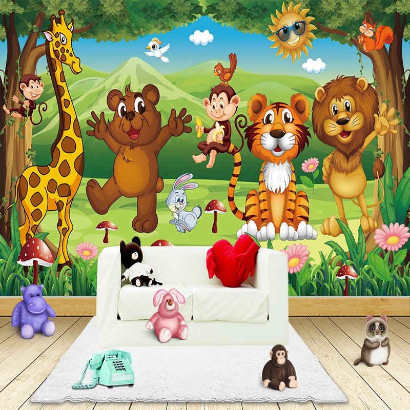 Custom-3D-Photo-Mural-Wallpaper-For-Kids-Room-Animal-Paradise-Cartoon-Children-House-Mural-Non-woven (2)