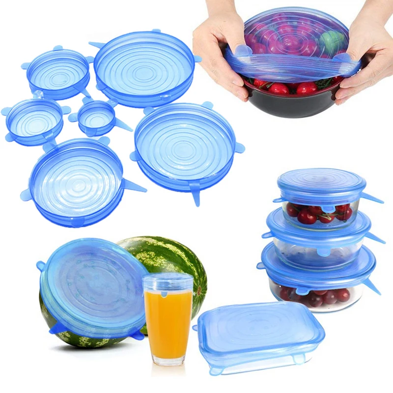 

4/6Pcs/lot Silicone Stretch Lids Food Taper Bowl Pot Lid Food Wrap Cover Sealed Silicone Cover Silicone Cover Pan Kitchen Gadget