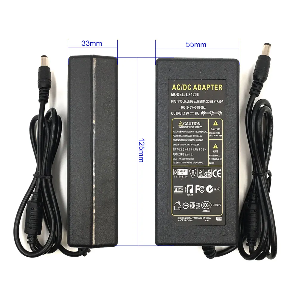 12V 5A Power Suppler AC/DC AU UK US EU Plug Adapter 60W Full Watt Transformer 110V 220V 5.5mm*2.5mm Plug In DC Drivers