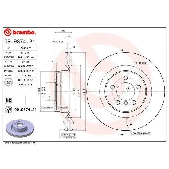 Диск тормозной LAND ROVER RANGE ROVER 3.0-4.4 02- передний D=344