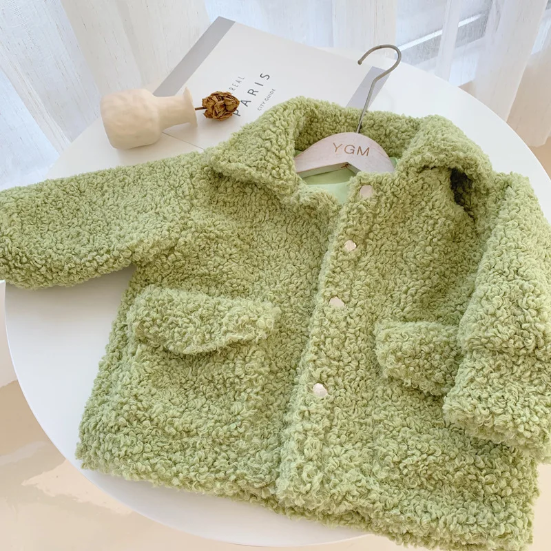 WLG/осенне-зимние пальто плотная верхняя одежда с отложным воротником и длинными рукавами для маленьких мальчиков и девочек детская повседневная универсальная одежда - Цвет: Зеленый