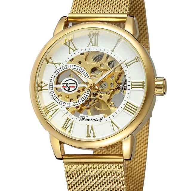 

2020 Fashion Forsining Transparent Case 3D Logo Engraving Golden Stainless Steel Men Mechanical Watch Top Brand Luxury Skeleton