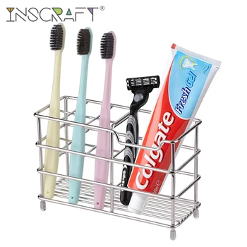 

Rustproof Stainless Steel Toothbrush Holder Bathroom Toothpaste Holder Stand with Razor Stand Organizer Accessories