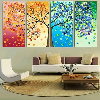 

4 Panels Modern Unframed Tree Wall Oil Paintings Picture Abstract Canvas Painting Wall Art Print Picture Living Room Home Decor
