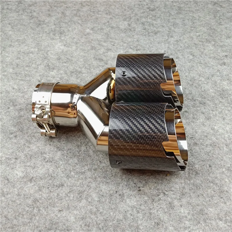 

One Pcs 2.76 inches Y Model Glossy Carbon Fiber Exhaust Tips 304 Stainless Steel For Akrapovic CF Muffler Nozzles Exhaust Pipes