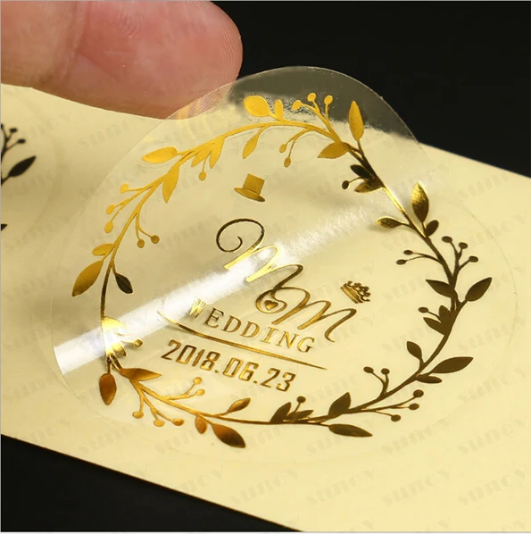 

High Quality Transparent Sticker Personalized Custom Sticker Circle Gold / Silver For Wedding , Baby Shower, Business