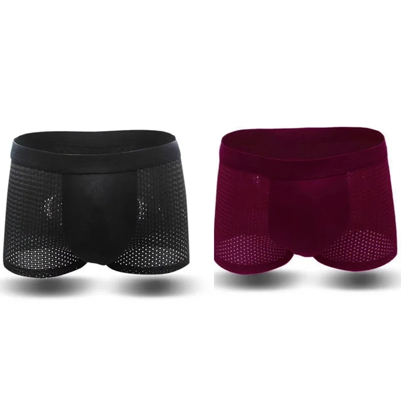 Black Wine Red Сетчатое Мужское нижнее белье, мужское нижнее белье, боксеры, Бамбуковые Боксеры, трусы, дышащие боксеры, шорты, мужские трусы, сексуальное мужское нижнее белье, cueca - Цвет: Black Wine Red