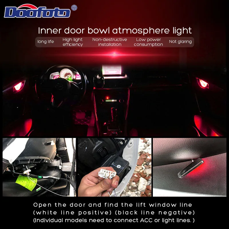 Mini Car Door Bowl decoration Light 12V Auto Interior Atmosphere Welcome Lamp Low Power Colorful LED Strip for BMW Audi All Car