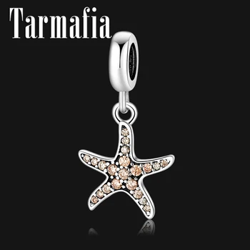 

Beautiful Shining starfish Gold Zircon Pendant 925 Sterling Charm Beads fit Original European Charm Bracelets Silver 925 Jewelry