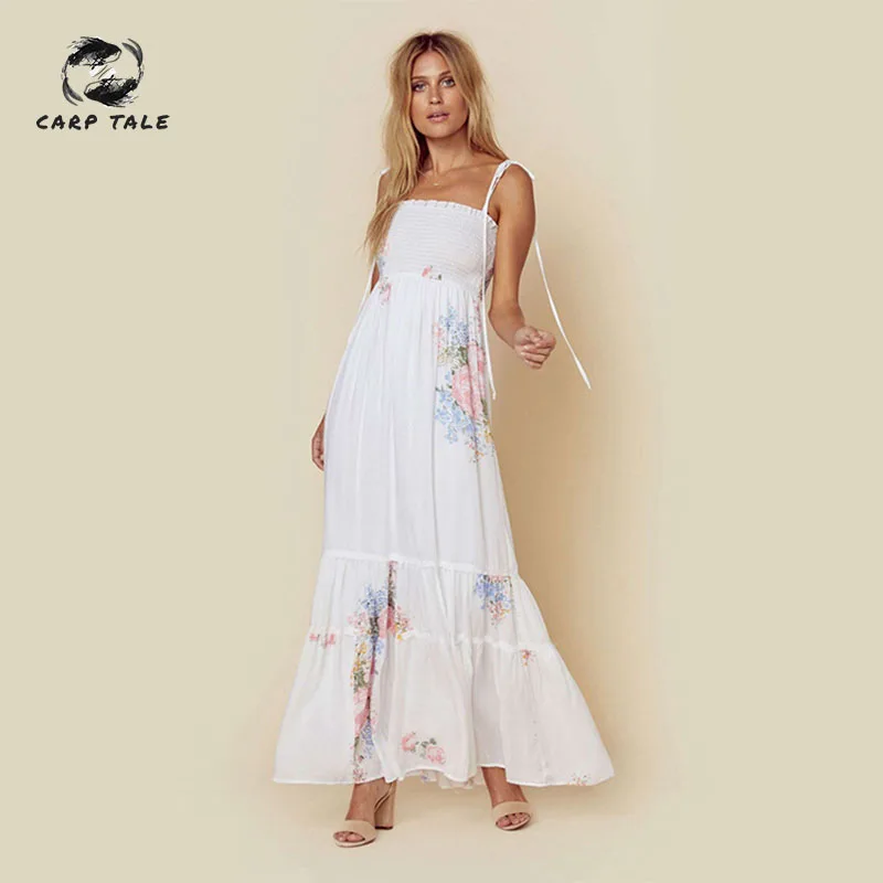 

2019 Summer Maxi Long Dress Women Halter Neck Vintage Floral Print Sleeveless Boho Dress XL Plus Size Sexy Beach Strap Dress