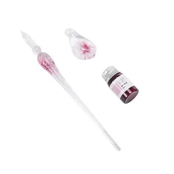 

Glass Dip Pen Faux Crystal Ink Signature Inside Flower for Writing Art Decor Gift