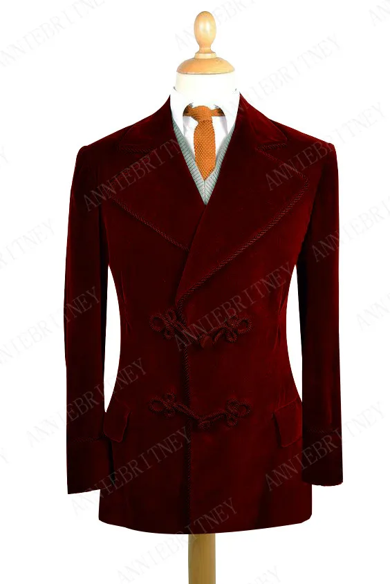 Дизайнерский бордовый бархатный мужской пиджак с пуговица в виде китайского узла, приталенный смокинг на заказ, блейзер, костюмы для жениха на выпускной, 1 шт. пальто - Цвет: burgundy